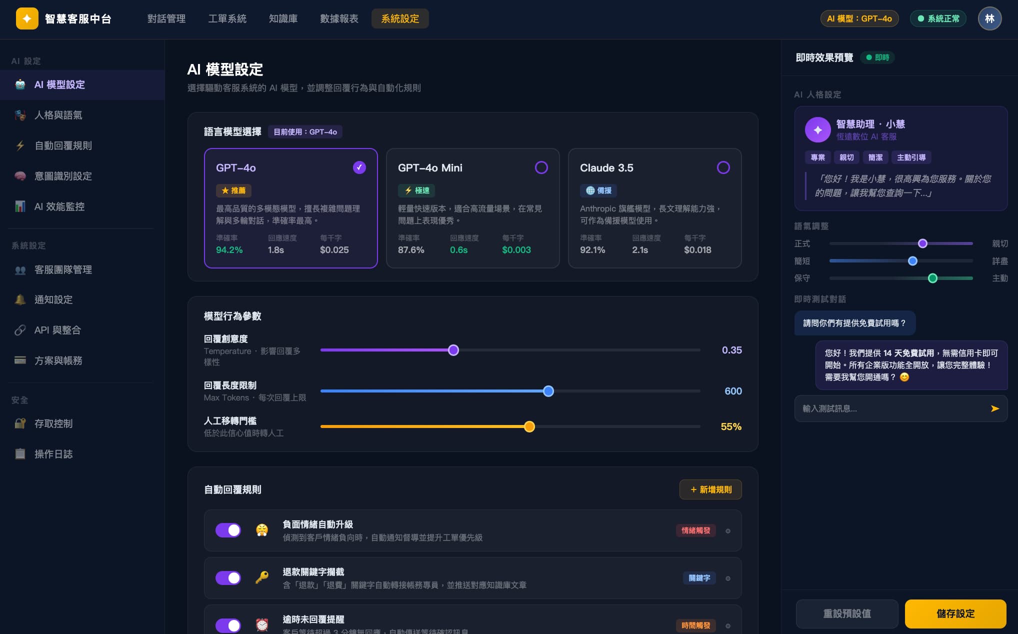 AI 智慧客服系統 － 畫面 5